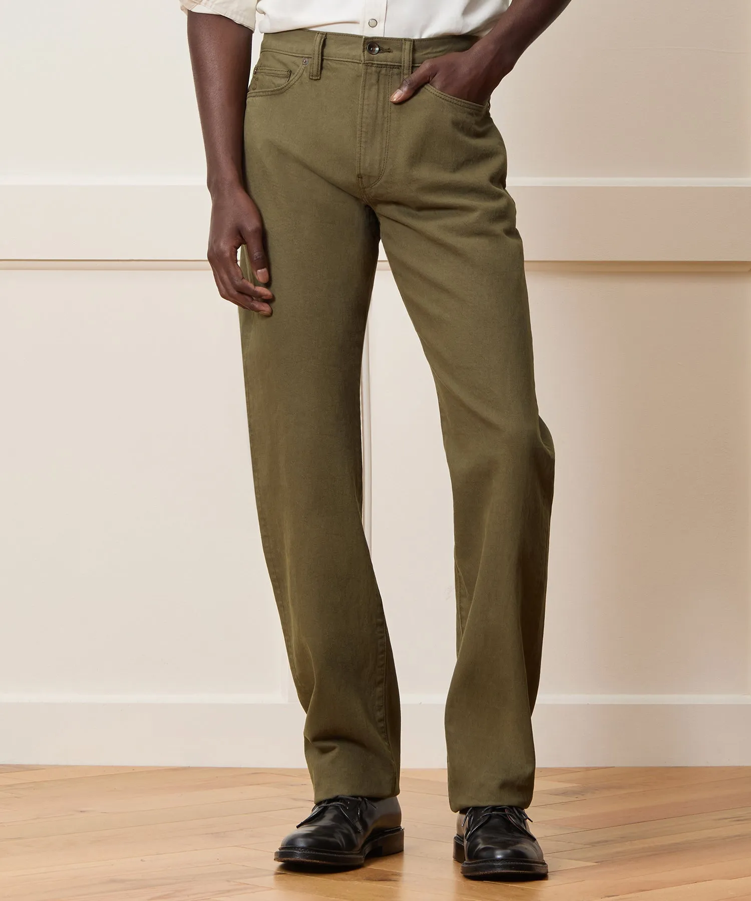 Straight Garment-Dyed Jean in Olive sold by Todd Snyder product image thumbnail 2