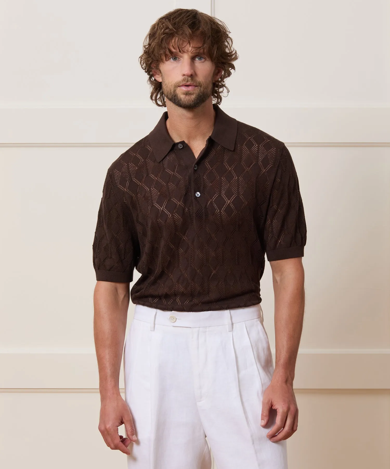 Silk-Cotton Diamond Sweater Polo sold by Todd Snyder product image thumbnail 2