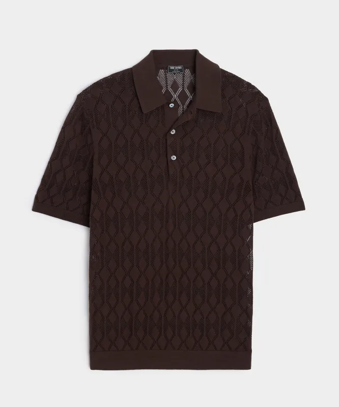 Silk-Cotton Diamond Sweater Polo sold by Todd Snyder