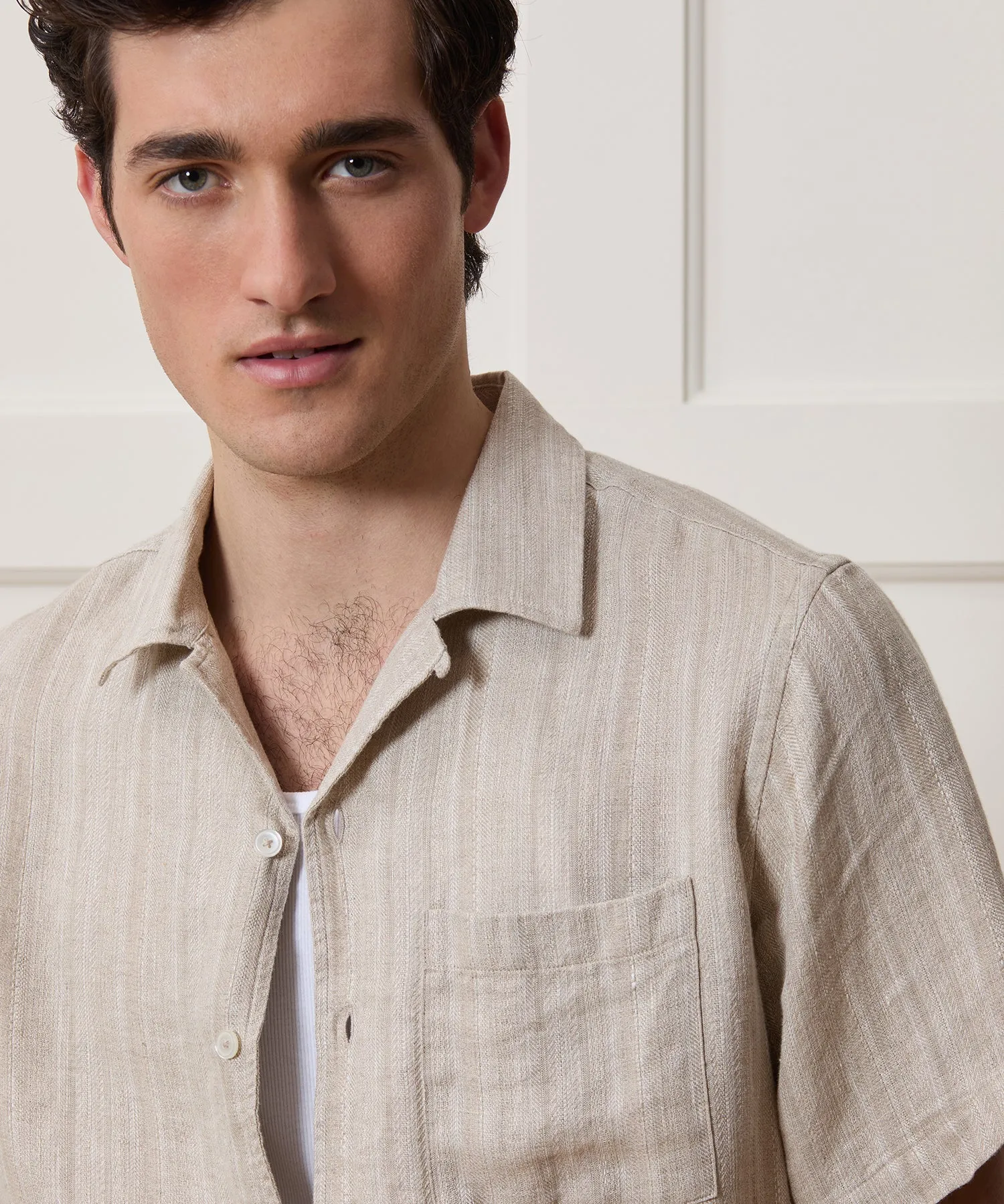 Textured Cropped Sea Soft Irish Linen Camp Collar Shirt sold by Todd Snyder product image thumbnail 3