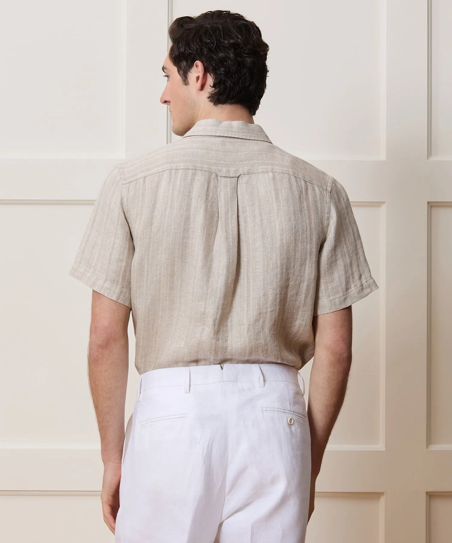 Textured Cropped Sea Soft Irish Linen Camp Collar Shirt sold by Todd Snyder product image thumbnail 4