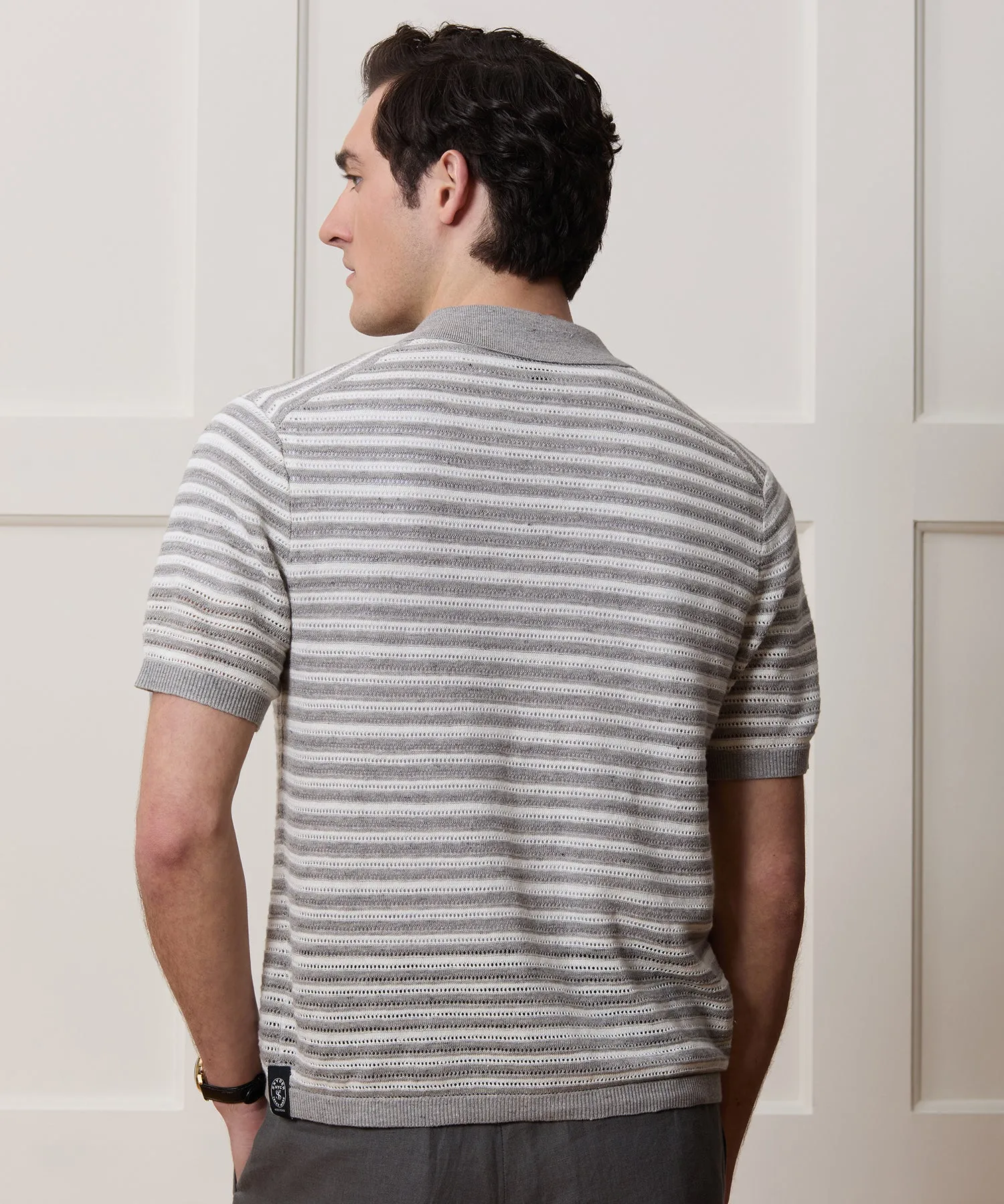 Cropped Pointelle Linen Sweater Polo sold by Todd Snyder product image thumbnail 5