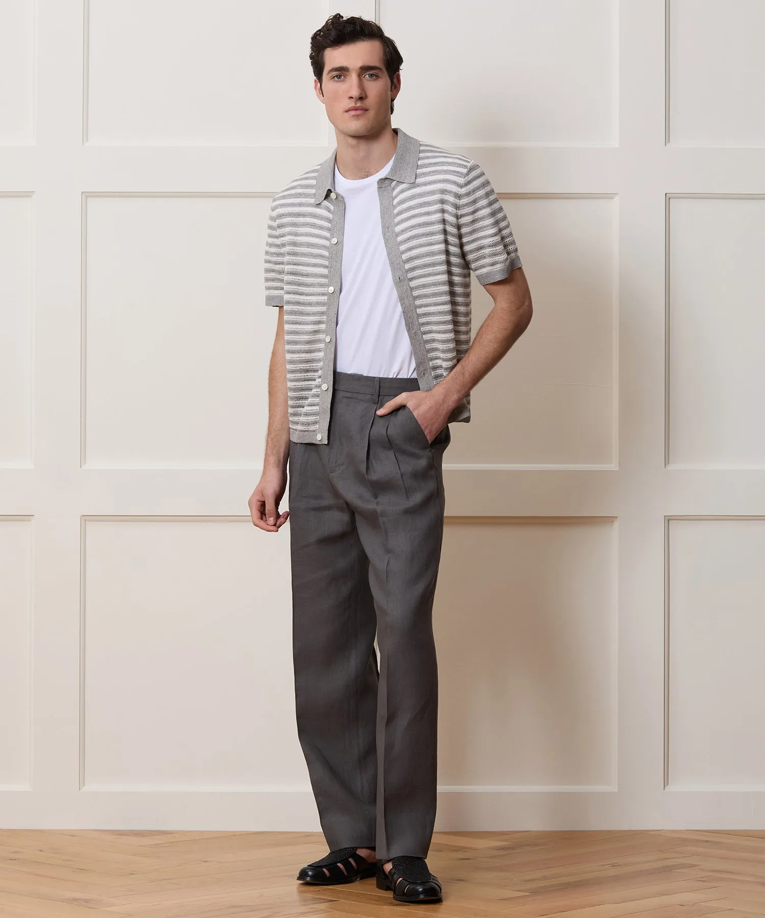 Cropped Pointelle Linen Sweater Polo sold by Todd Snyder product image thumbnail 3