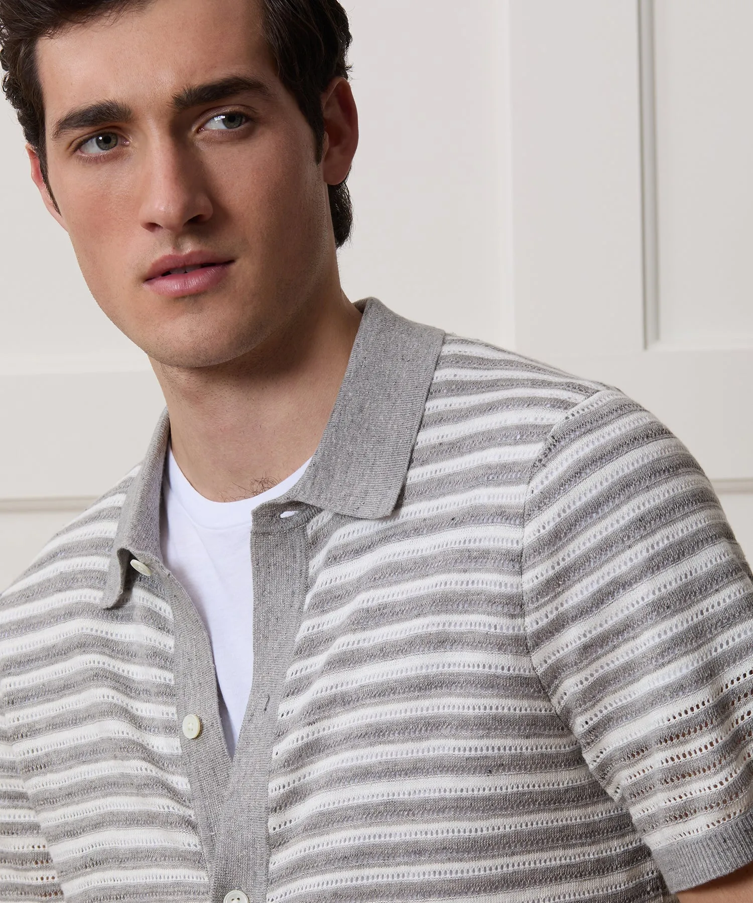 Cropped Pointelle Linen Sweater Polo sold by Todd Snyder product image thumbnail 4