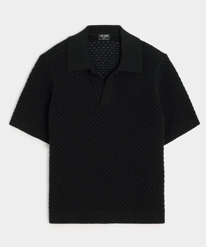 Relaxed Open-Knit Montauk Sweater Polo sold by Todd Snyder