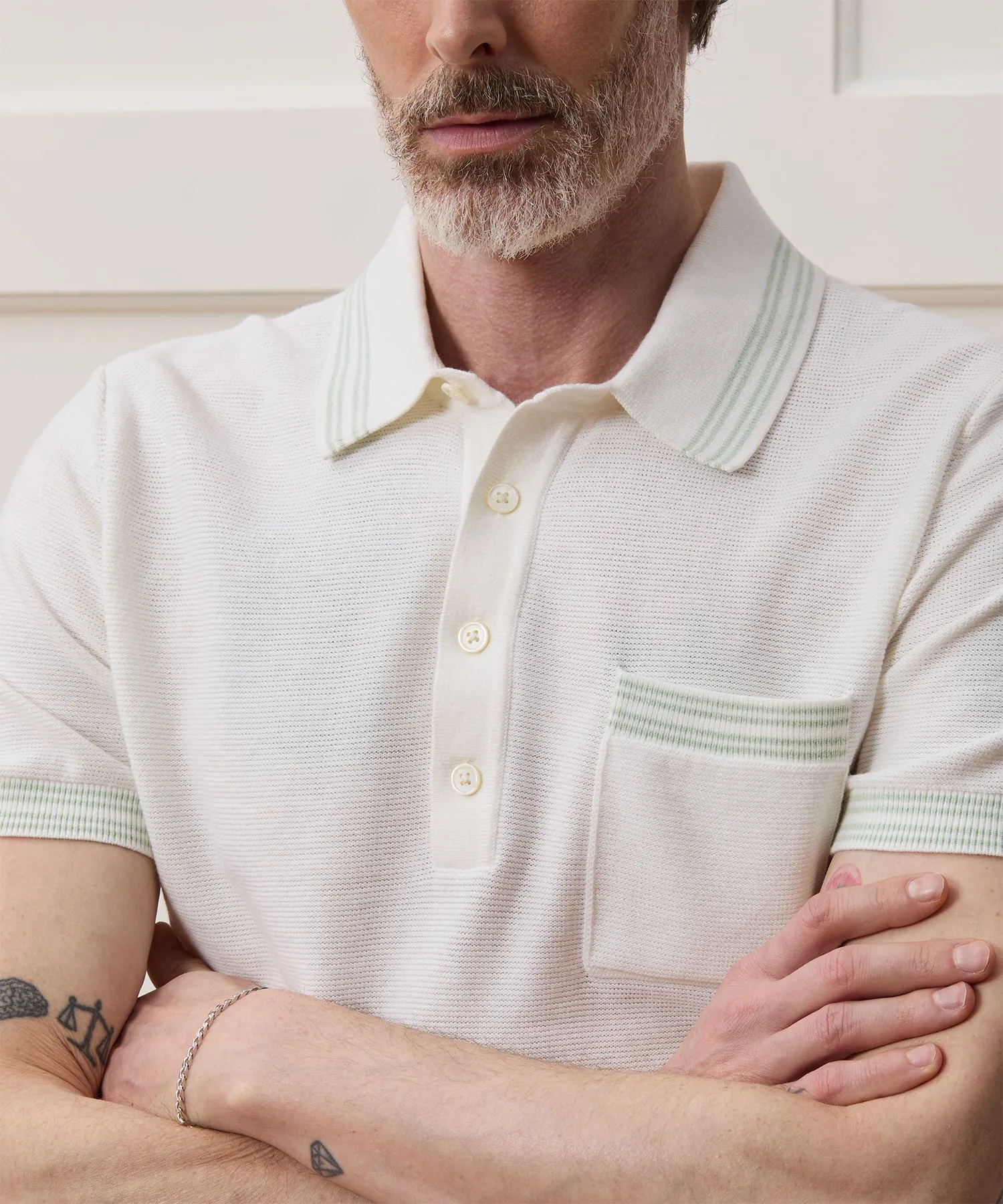 Tipped Waffle Sweater Polo sold by Todd Snyder product image thumbnail 4