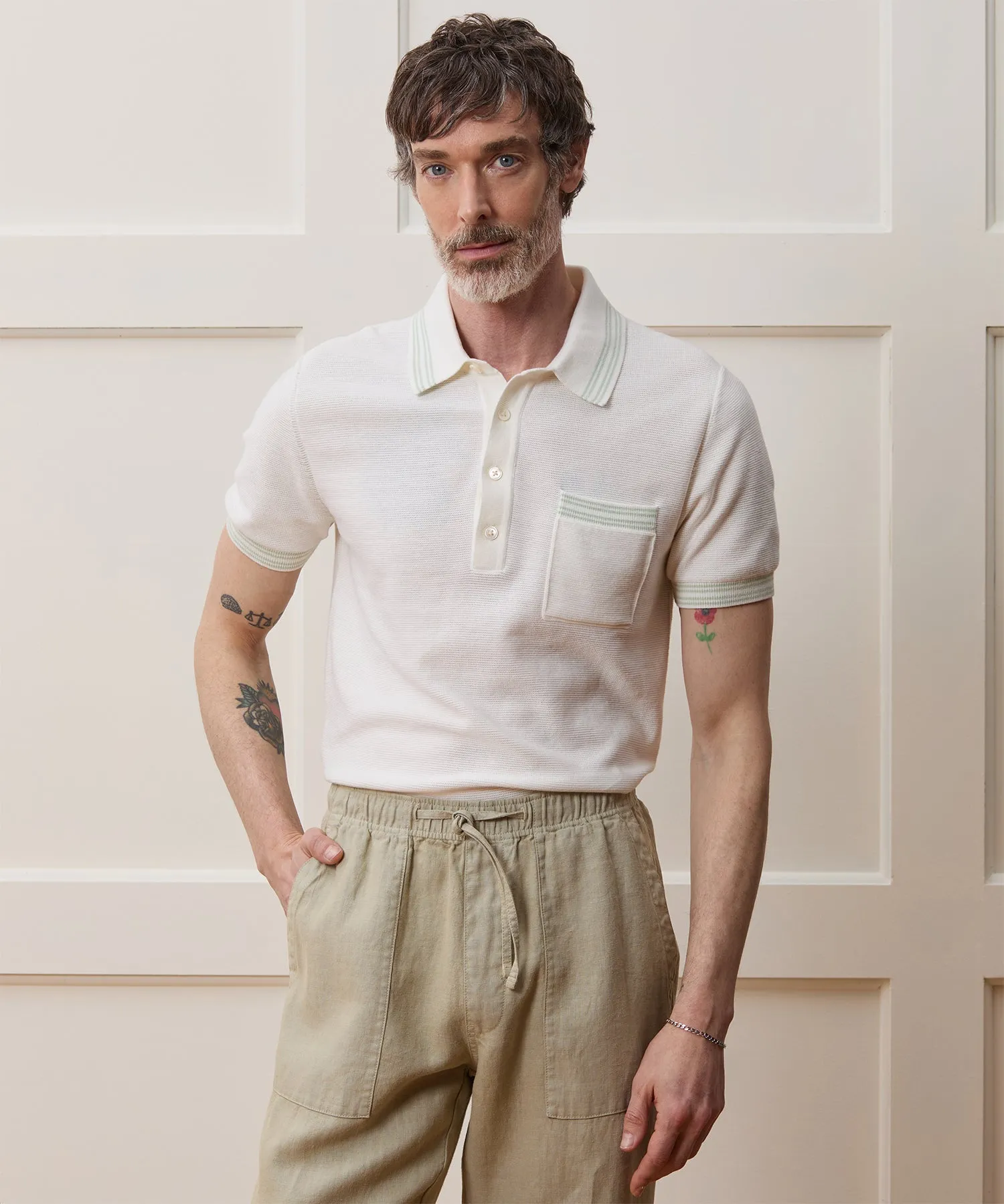 Tipped Waffle Sweater Polo sold by Todd Snyder product image thumbnail 2