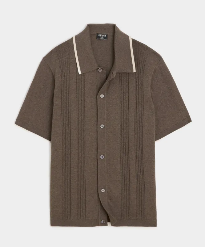 Cropped Silk-Cotton Tipped Full-Placket Sweater Polo sold by Todd Snyder