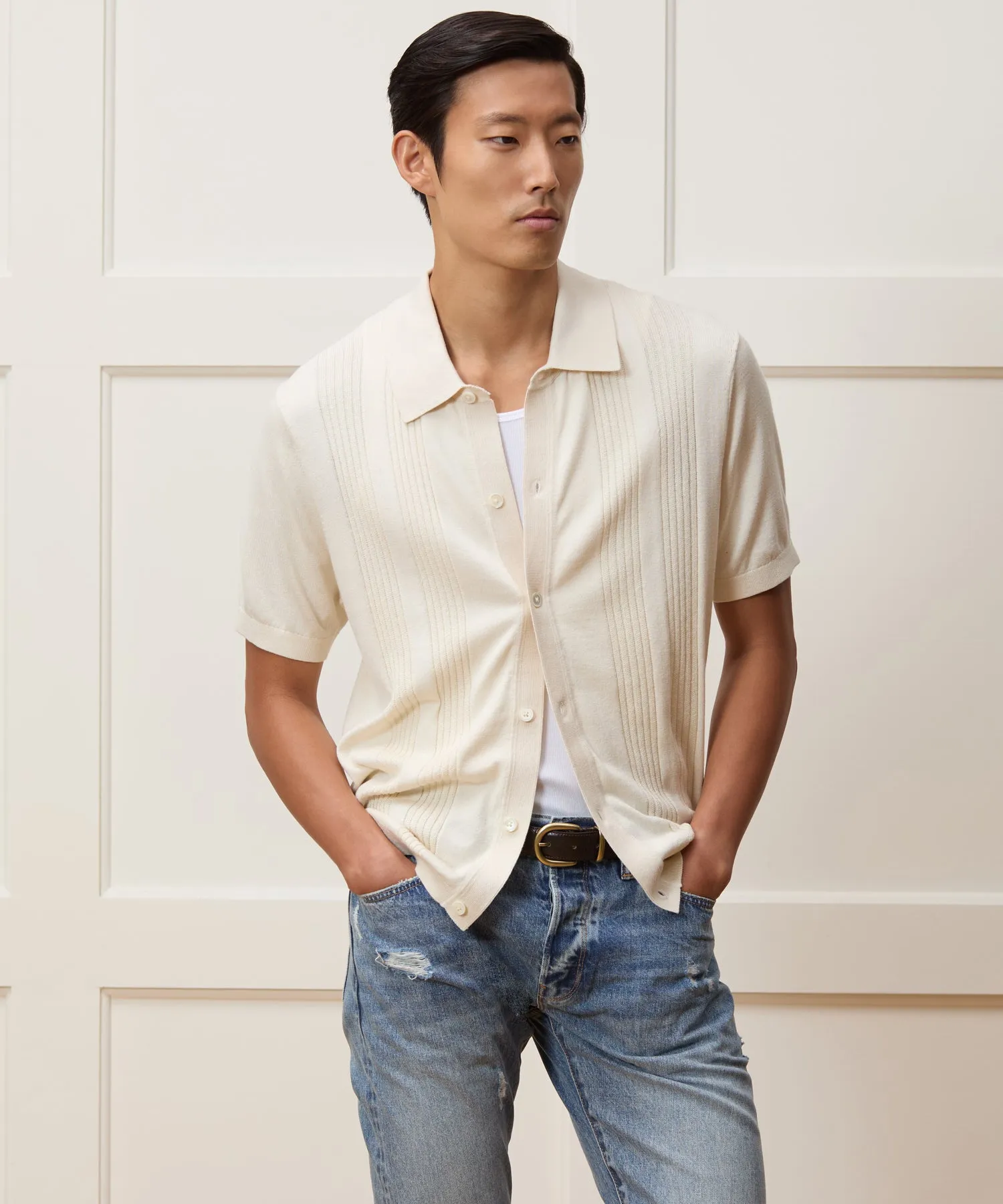 Silk-Cotton Ribbed Full-Placket Sweater Polo sold by Todd Snyder product image thumbnail 2