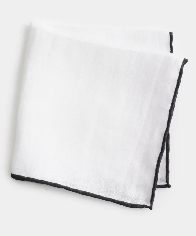 Italian Tipped Linen Pocket Square in Black sold by Todd Snyder