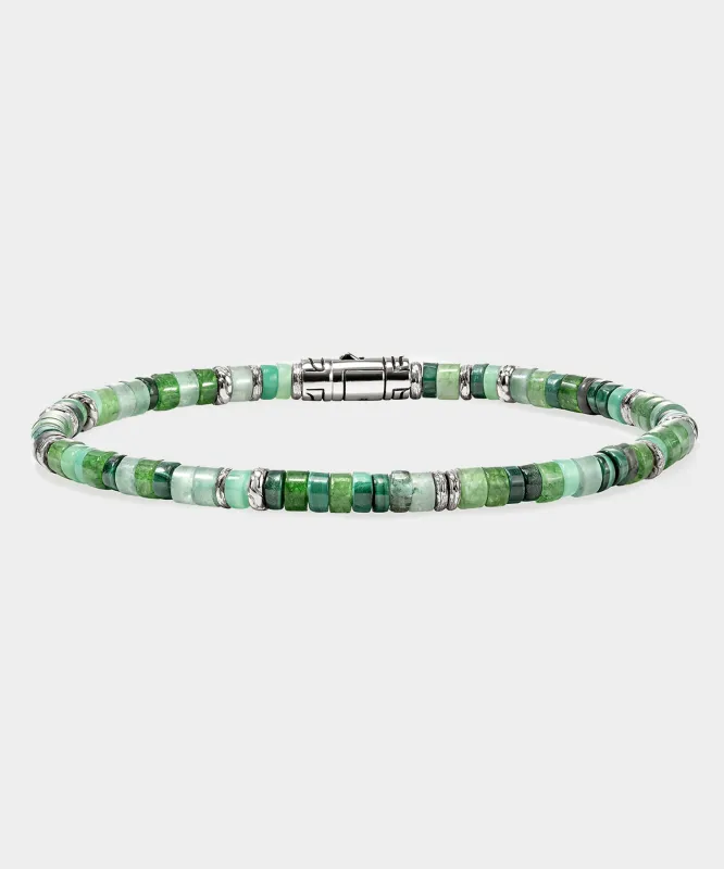 John Hardy Green Emerald Sterling Silver Heishi Bracelet sold by Todd Snyder