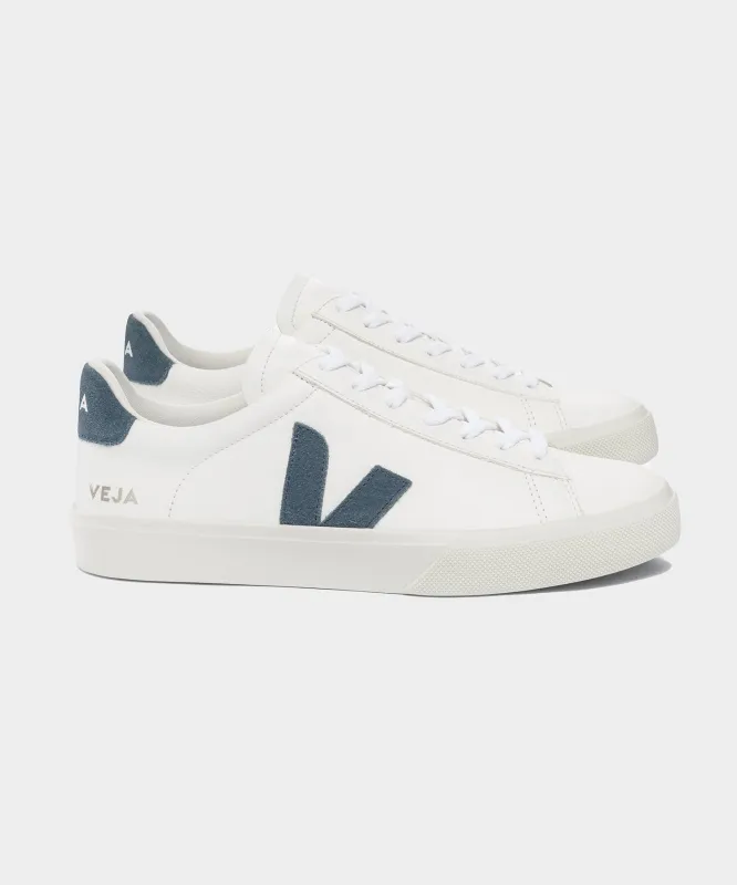 Veja Campo Low Top Leather Sneakers in White + California Blue sold by Todd Snyder