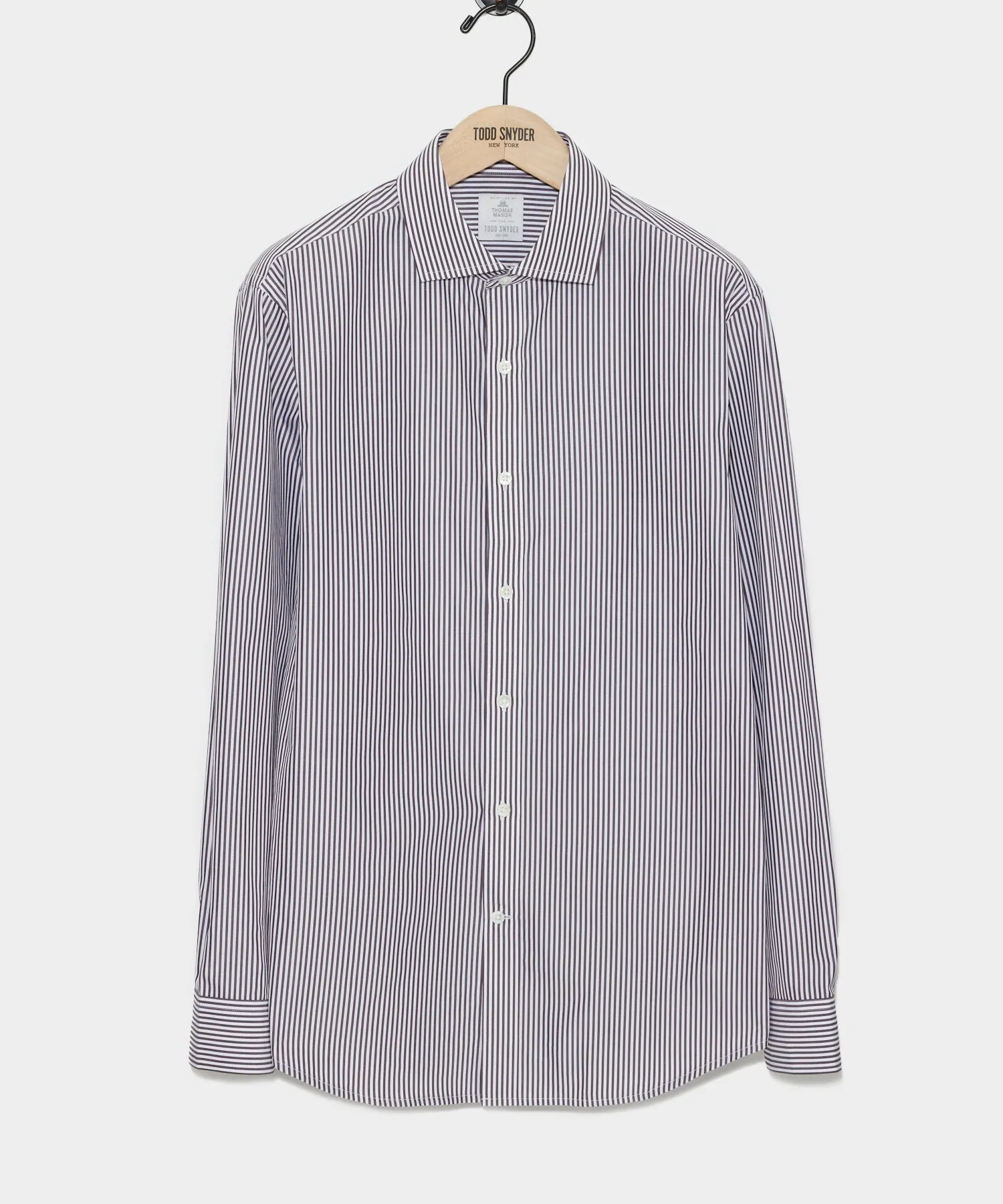 Spread Collar Poplin Dress Shirt in Brown Banker Stripe sold by Todd Snyder product image thumbnail 2
