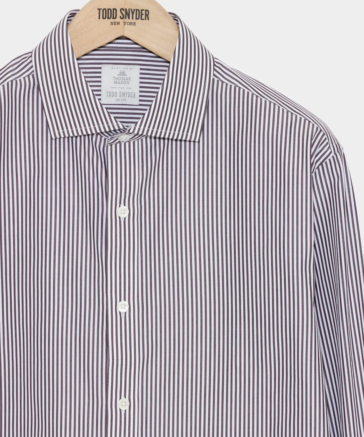 Spread Collar Poplin Dress Shirt in Brown Banker Stripe sold by Todd Snyder product image thumbnail 3
