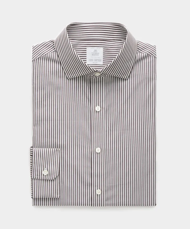 Spread Collar Poplin Dress Shirt in Brown Banker Stripe sold by Todd Snyder
