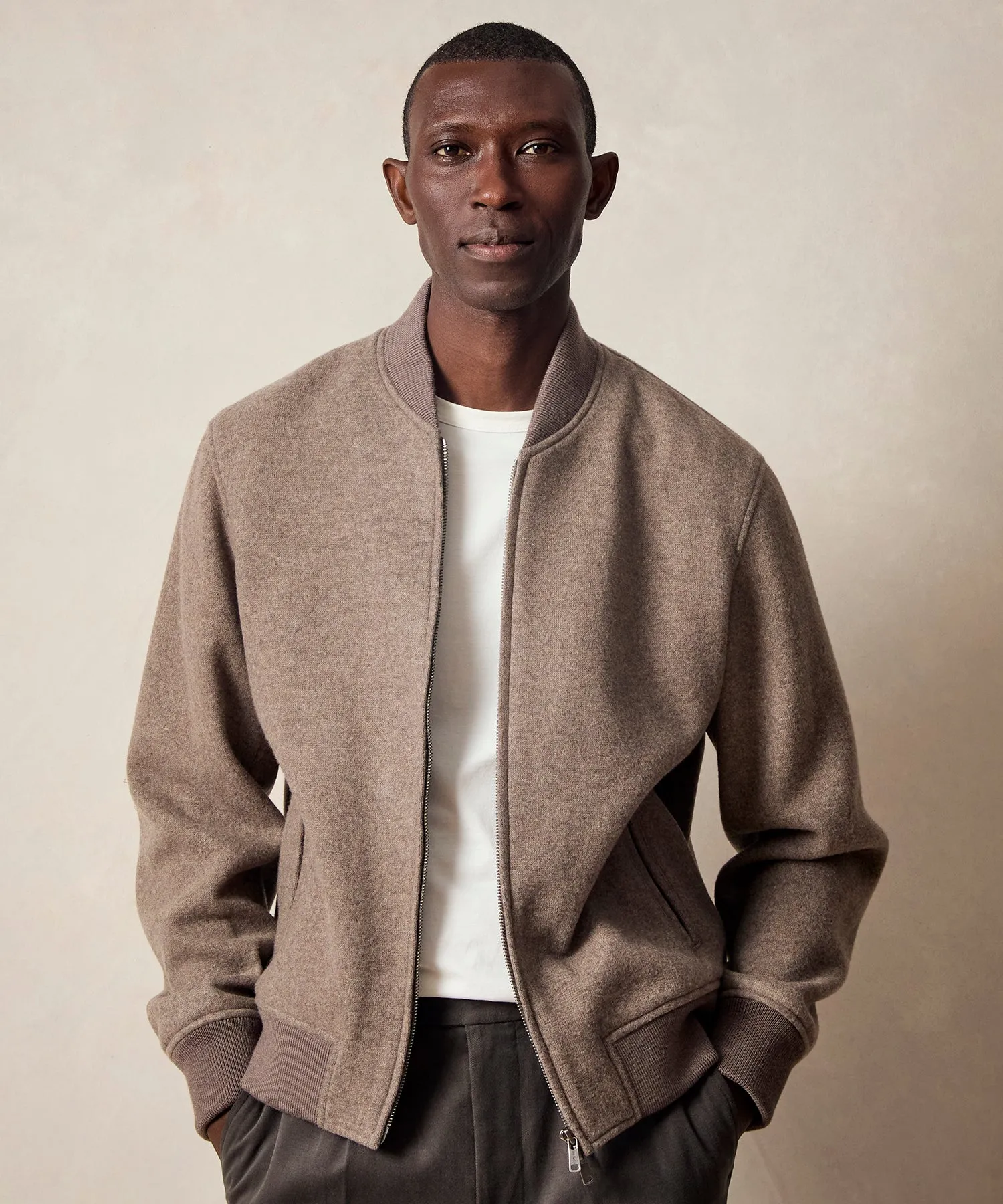 Italian Cashmere Bomber in Taupe sold by Todd Snyder product image thumbnail 2