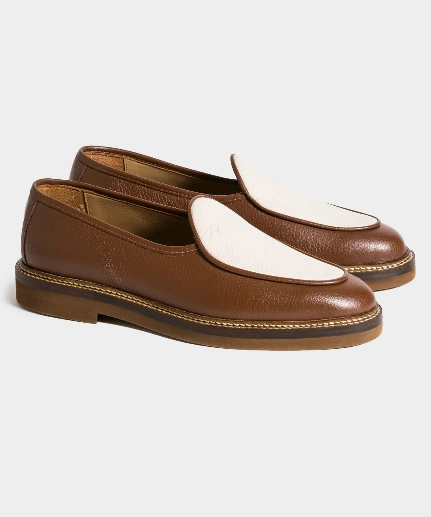 Jacques Solovière Lex Loafer in Brown & Cream sold by Todd Snyder