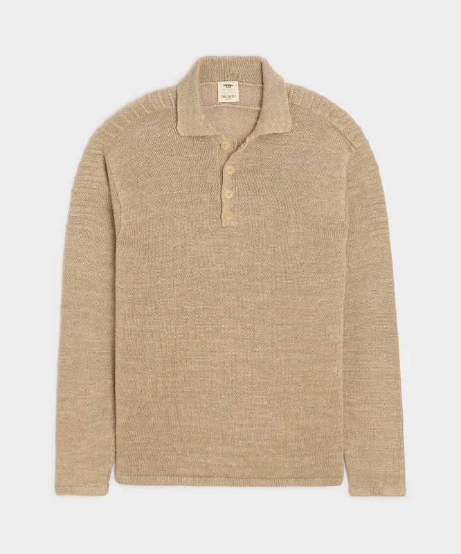 Inis Meáin Washed Linen Honda Sweater Polo sold by Todd Snyder