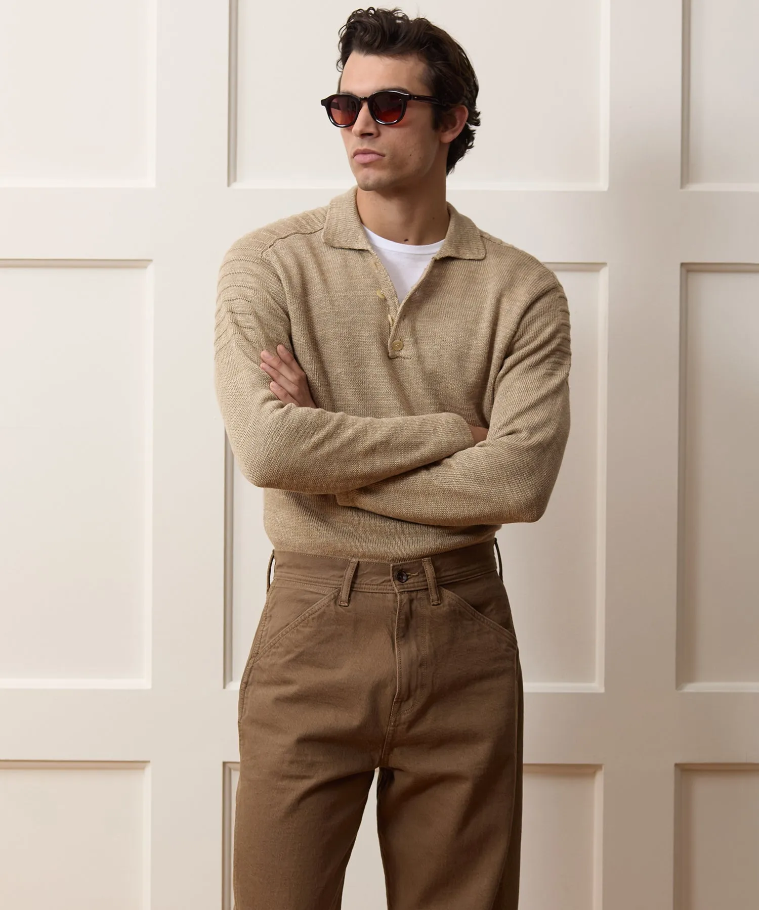 Inis Meáin Washed Linen Honda Sweater Polo sold by Todd Snyder product image thumbnail 2