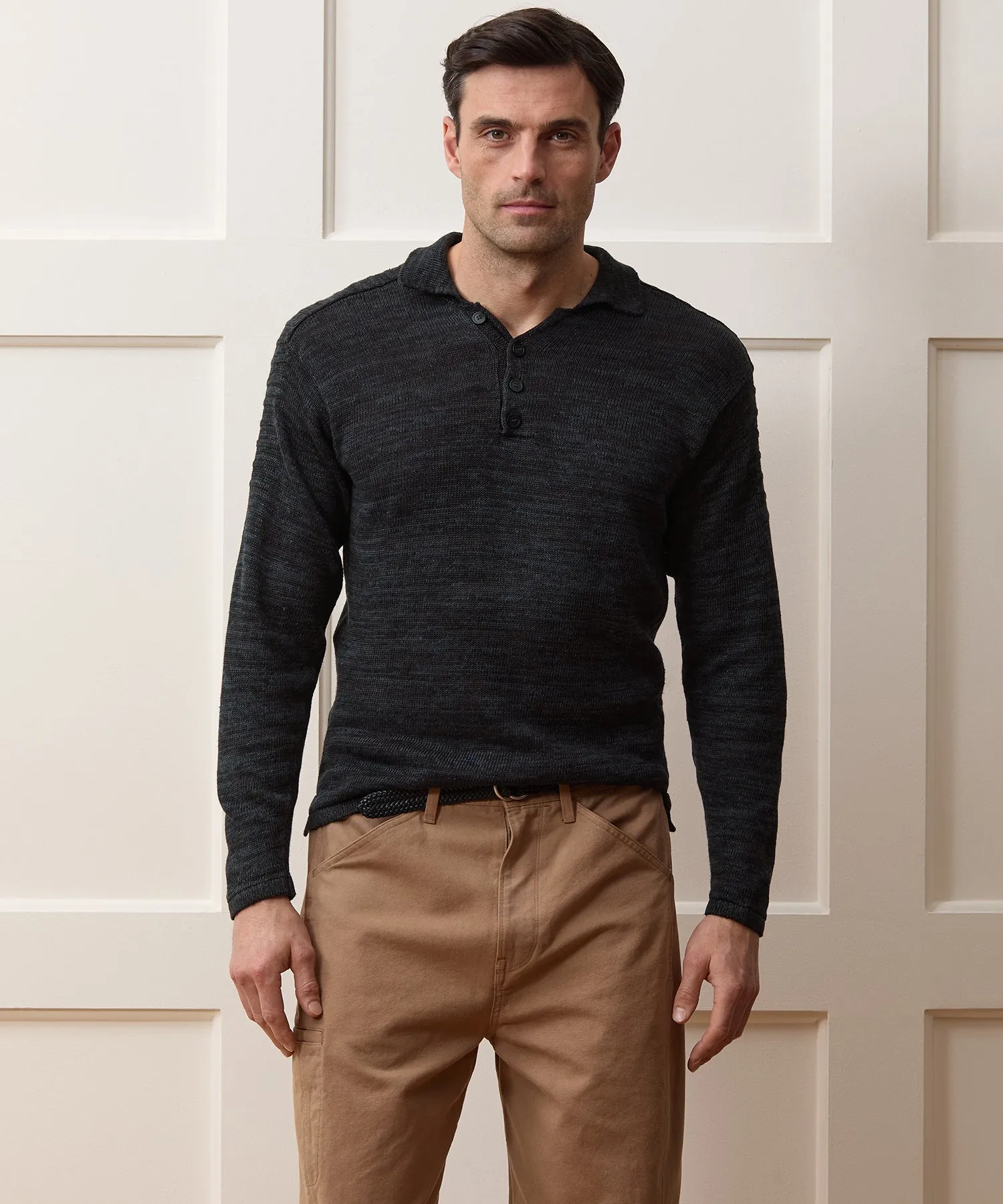 Inis Meáin Washed Linen Honda Sweater Polo sold by Todd Snyder product image thumbnail 2