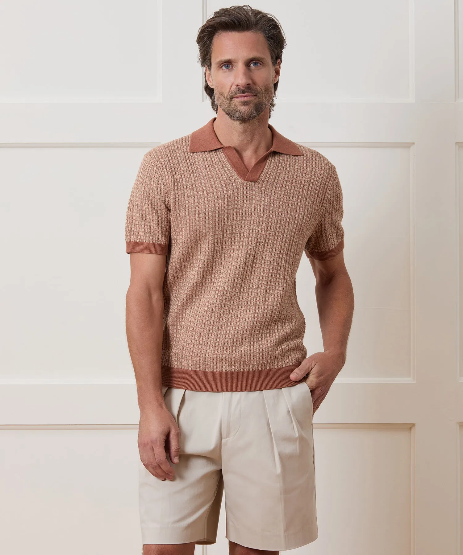 Linen Geometric Montauk Sweater Polo sold by Todd Snyder product image thumbnail 2