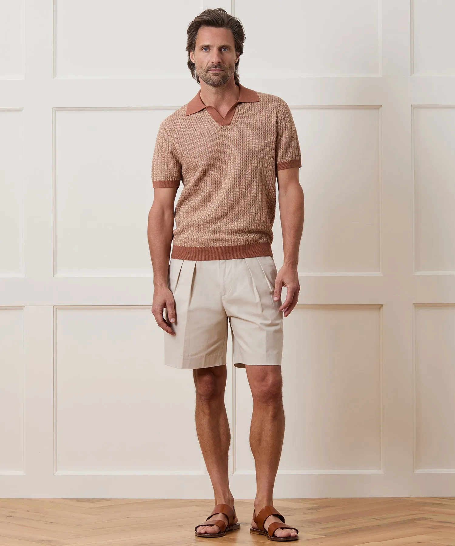 Linen Geometric Montauk Sweater Polo sold by Todd Snyder product image thumbnail 3