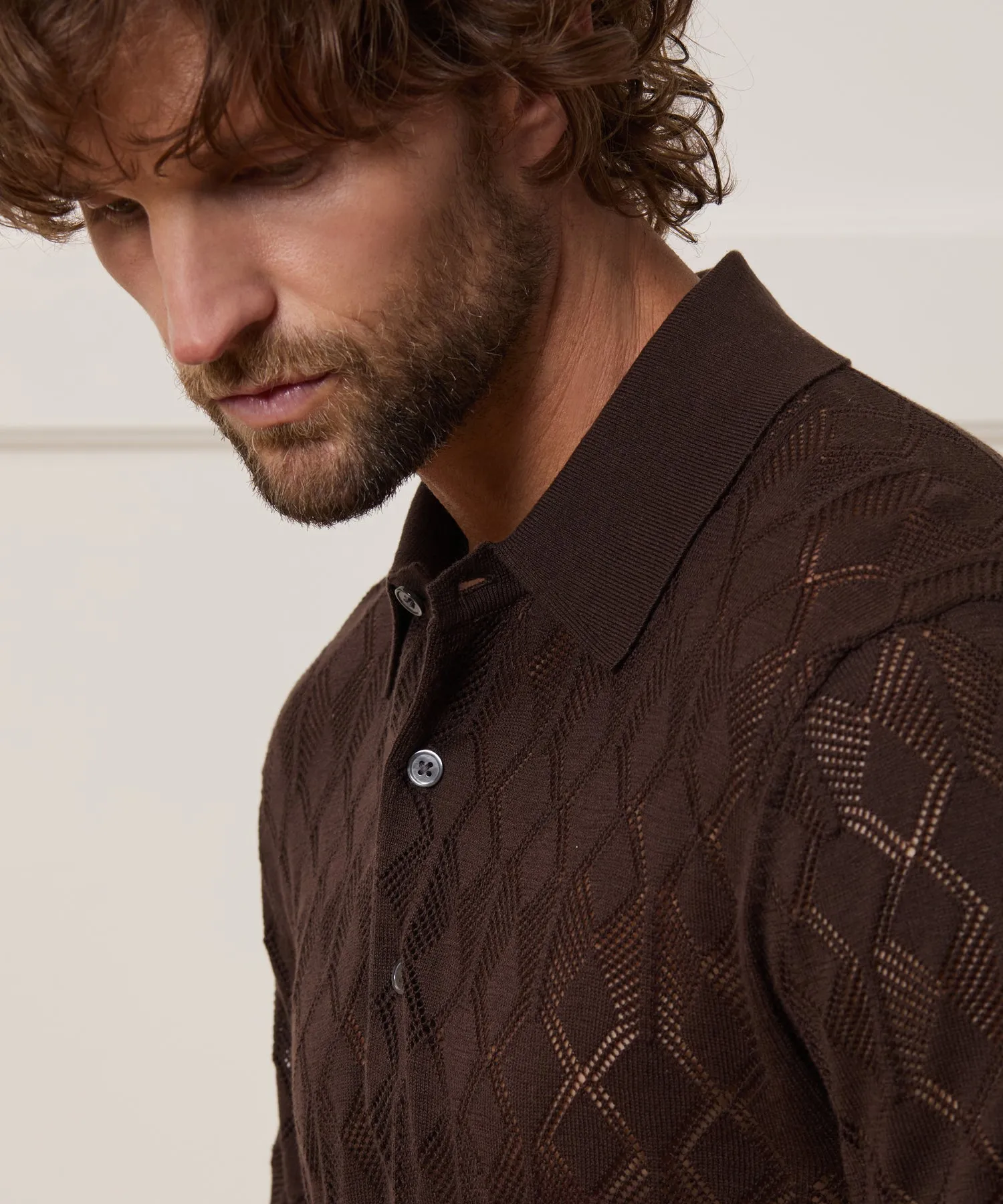 Silk-Cotton Diamond Sweater Polo sold by Todd Snyder product image thumbnail 4