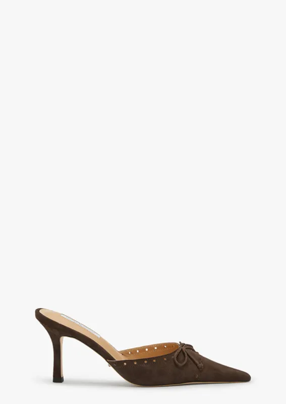 Scooter Espresso Suede Heels sold by Tony Bianco