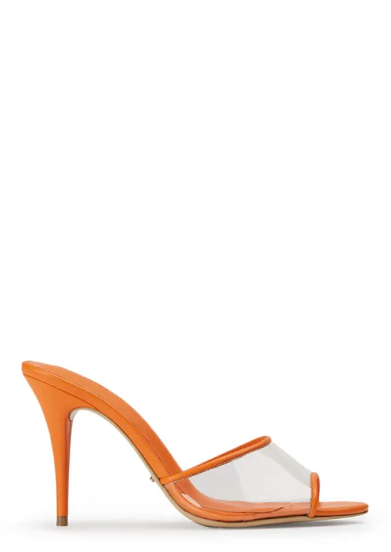 Riana Clear Vinylite/Acid Orange Heels sold by Tony Bianco