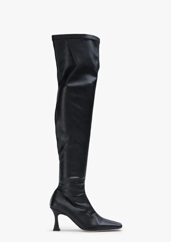 Tony Bianco Avah Black Crinkle Patent Knee High Boots | Parallel