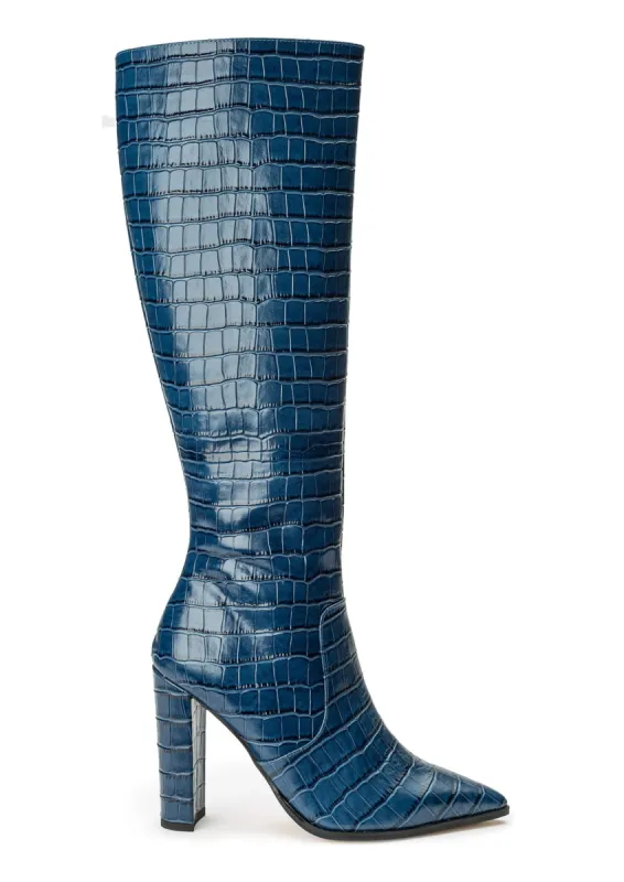 Lucille Blue Croc Calf Boots sold by Tony Bianco
