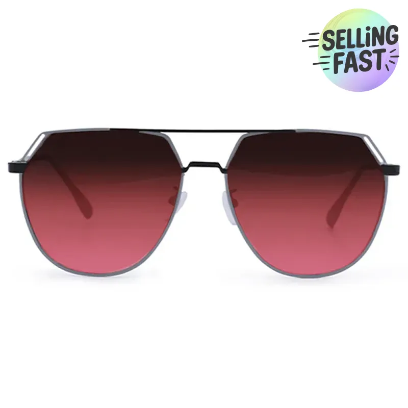 Farrah - Black Frame Ruby Lens Square Aviator Sunglasses sold by Topfoxx