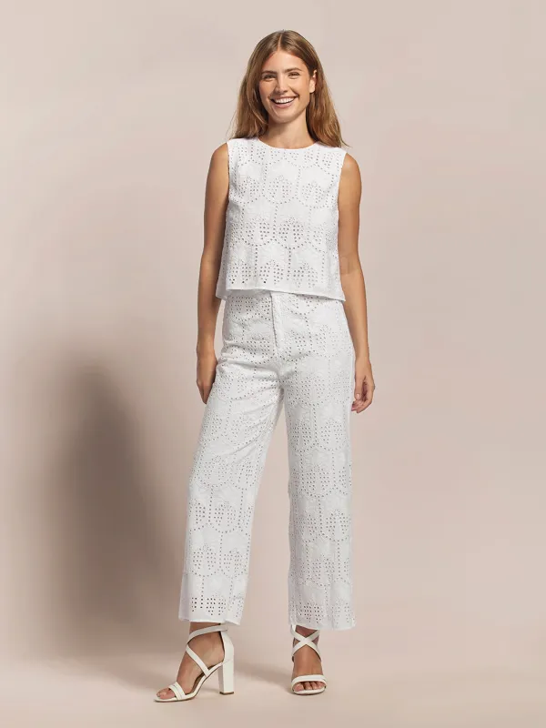 Eyelet Palm Phoebe Pant made by Tori Richard