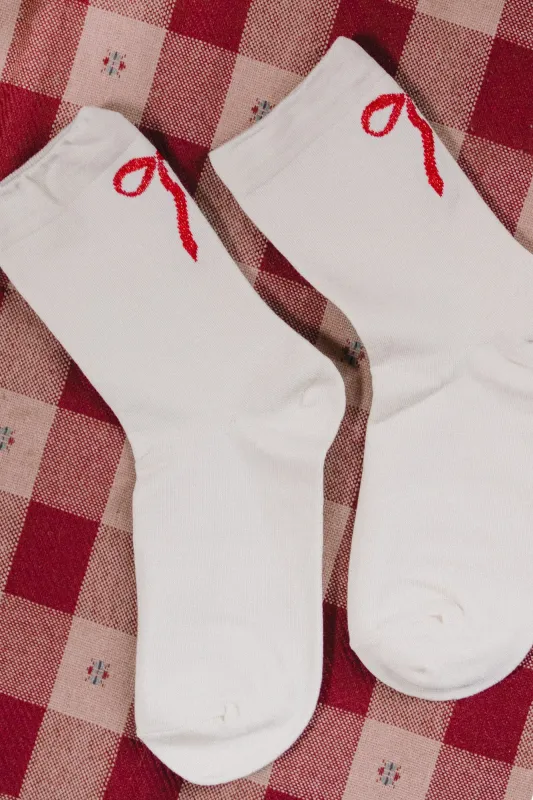 Ribbon Bow Socks Cream sold by Tradlands