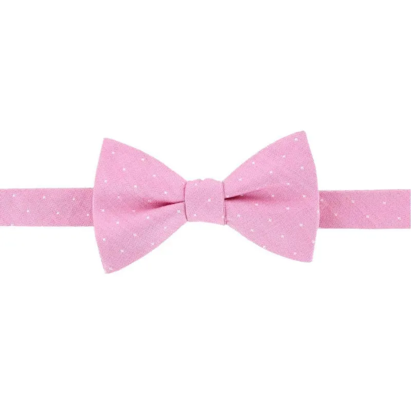 Churchill Chambray Polka Dot Linen Blend Bow Tie made by Trafalgar