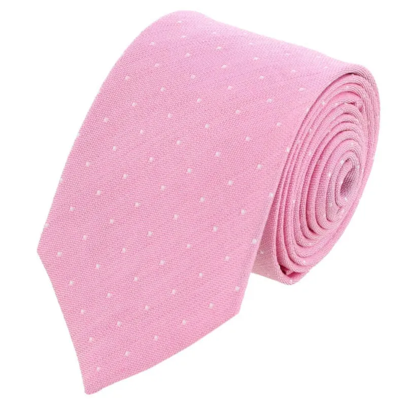 Churchill Chambray Polka Dot Linen Blend Necktie made by Trafalgar