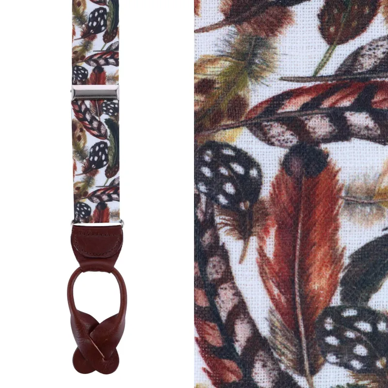 Birds of a Feather Linen Button End Braces made by Trafalgar