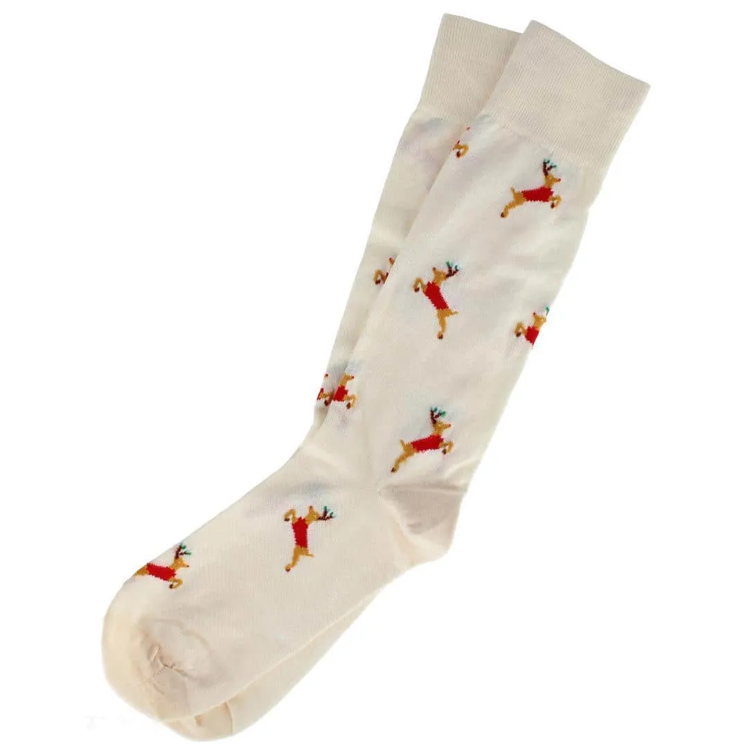 Flying Reindeer on Christmas Eve Novelty Mid Calf Mercerized Cotton Socks (1 Pair) sold by Trafalgar product image thumbnail 5