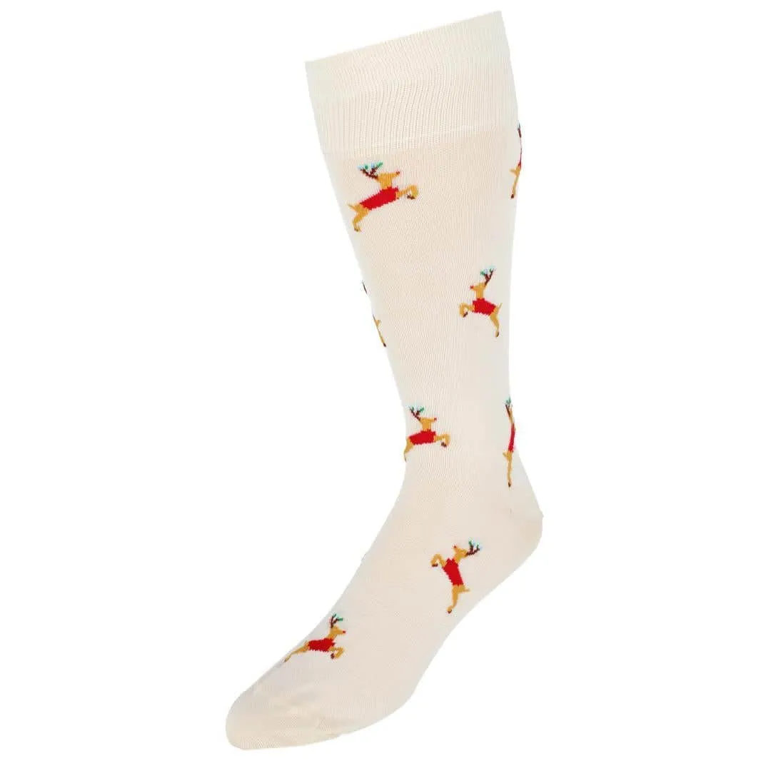 Flying Reindeer on Christmas Eve Novelty Mid Calf Mercerized Cotton Socks (1 Pair) sold by Trafalgar product image thumbnail 3