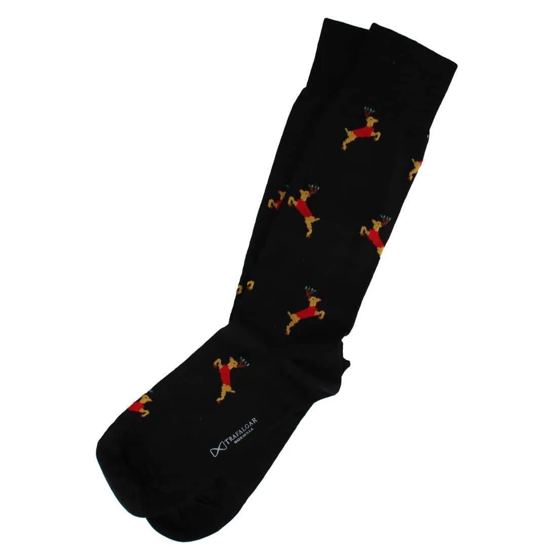 Flying Reindeer on Christmas Eve Novelty Mid Calf Mercerized Cotton Socks (1 Pair) sold by Trafalgar product image thumbnail 4