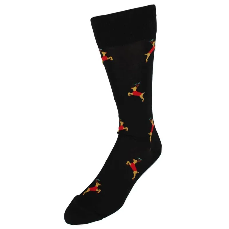 Flying Reindeer on Christmas Eve Novelty Mid Calf Mercerized Cotton Socks (1 Pair) made by Trafalgar