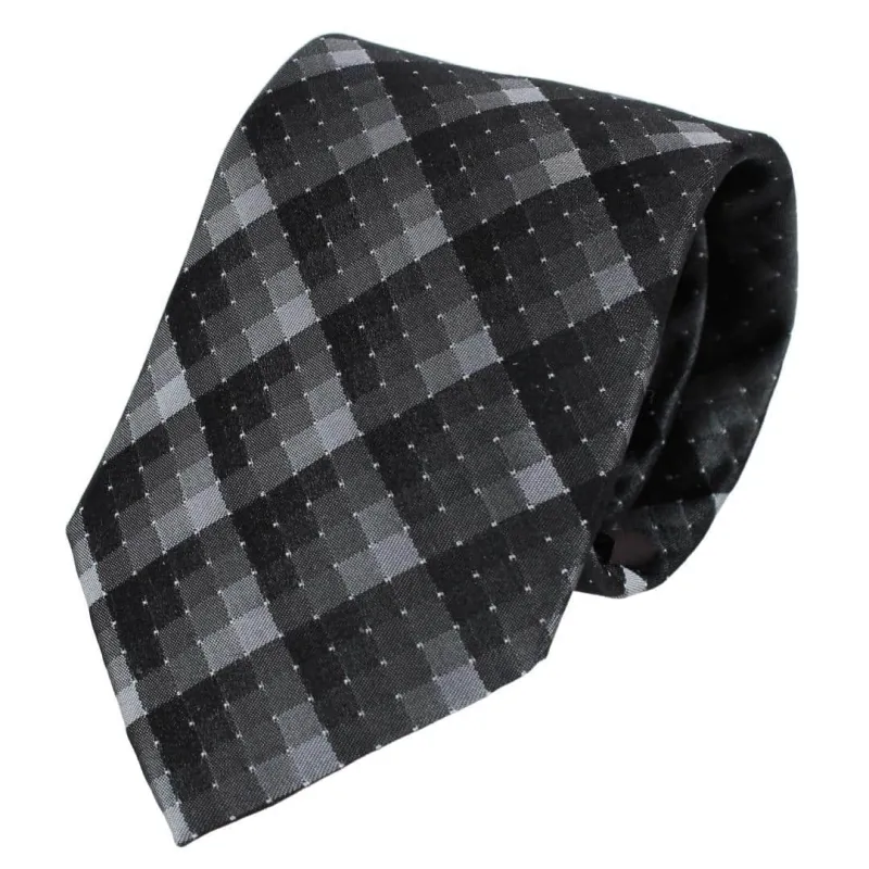 Falcon Grey and Silver Micro Square Business Silk Necktie made by Trafalgar