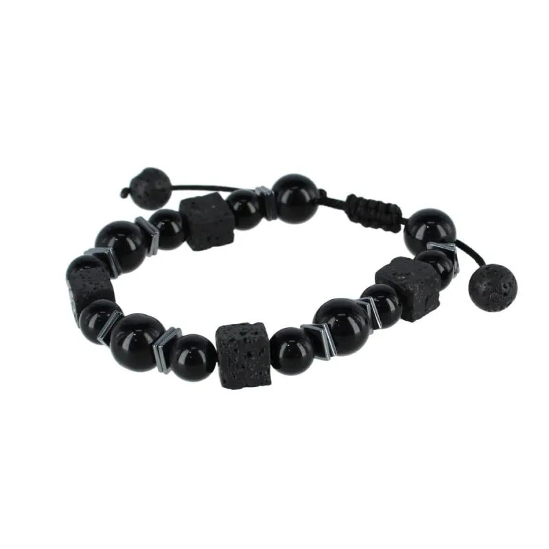 Flint Beaded Stone and Metallic Adjustable Bracelet made by Trafalgar