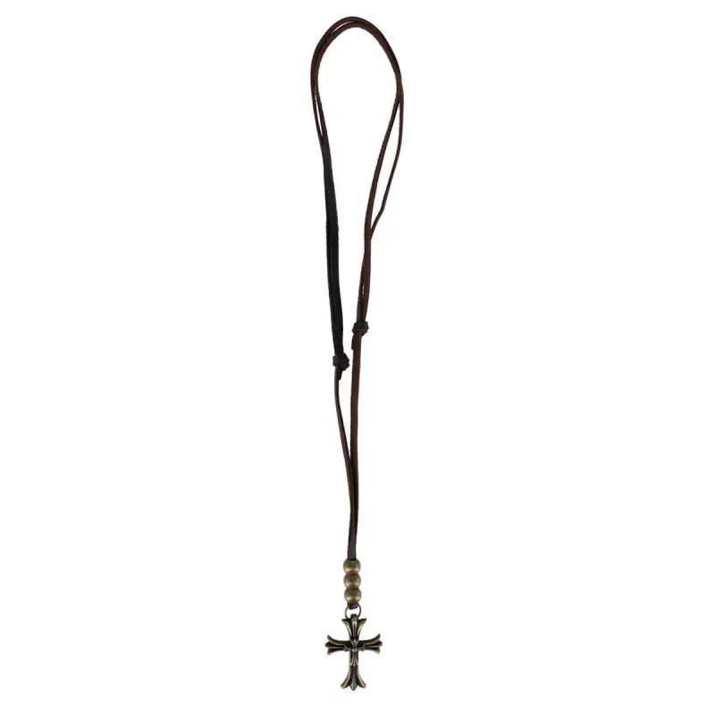 Manu Cross and Bead Leather Adjustable Necklace made by Trafalgar