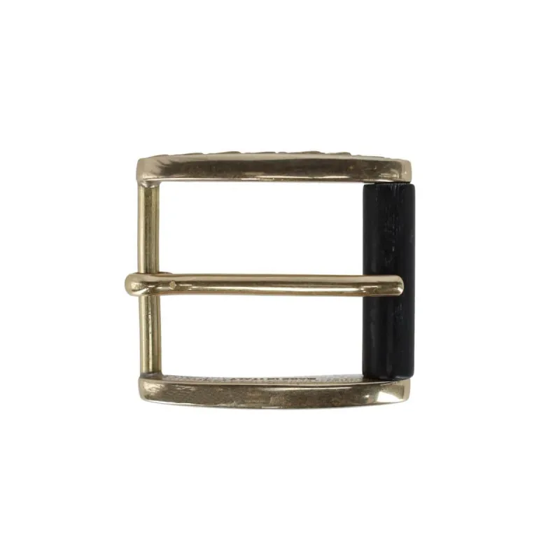 35mm Italian Brass w Black Stag Horn Roller Harness Belt Buckle made by Trafalgar