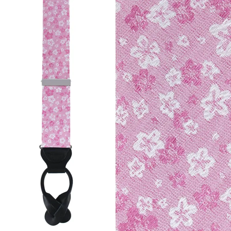 Hanami Cherry Blossom Burst Linen Blend Novelty Button End Braces made by Trafalgar