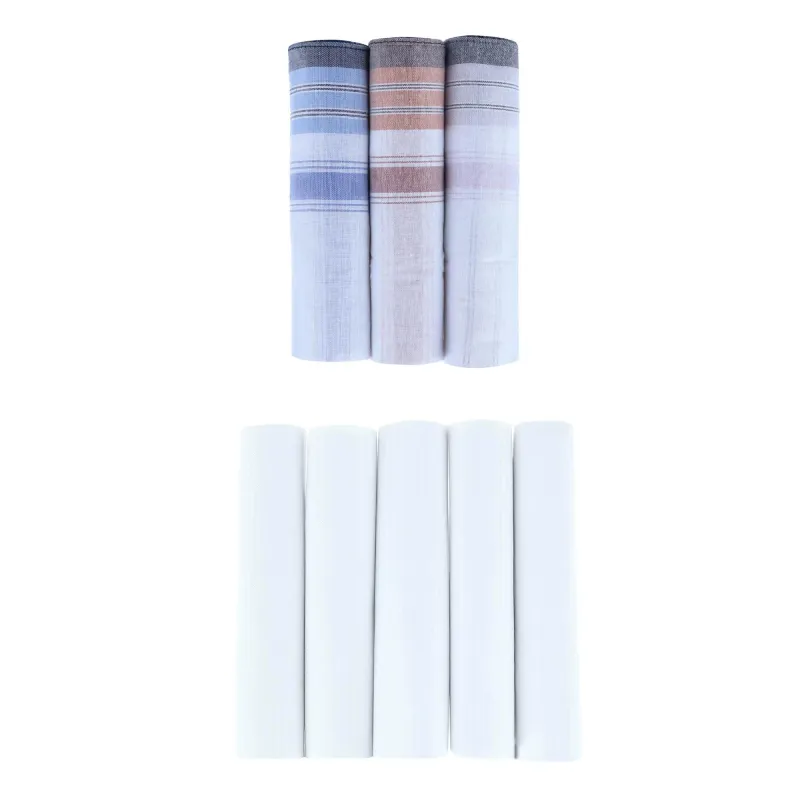 Premium 5 Pack and Checked 3 Pack Cotton Handkerchiefs Set made by Trafalgar