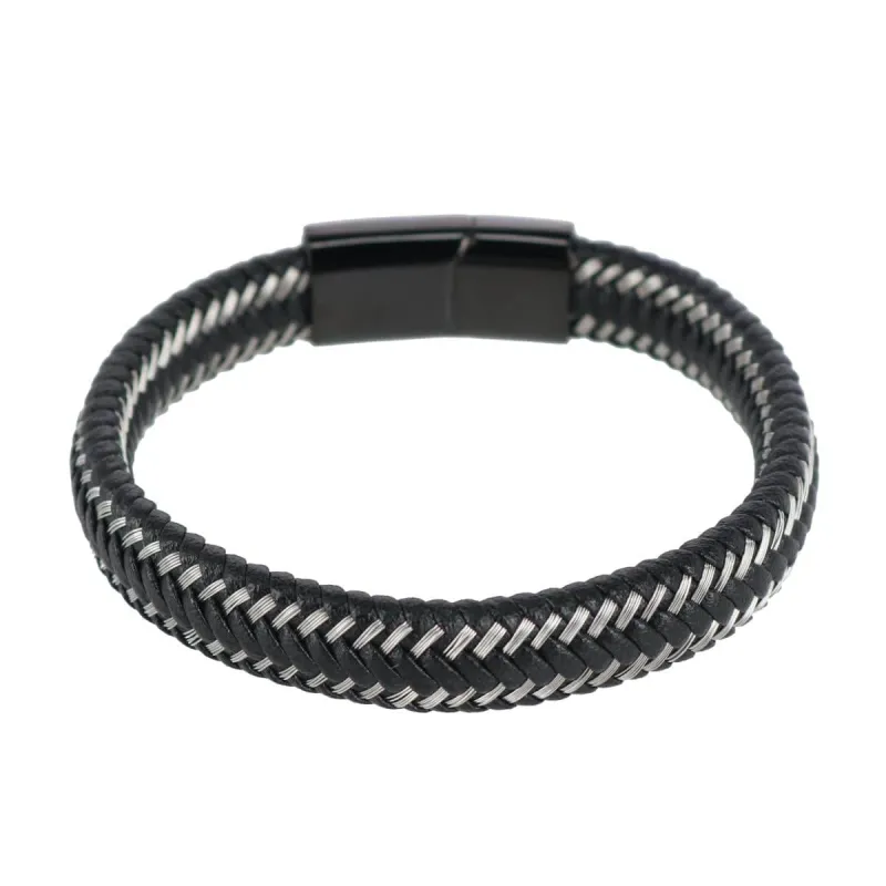 Loose Fit Esteban Black and Silver Braided Bracelet made by Trafalgar