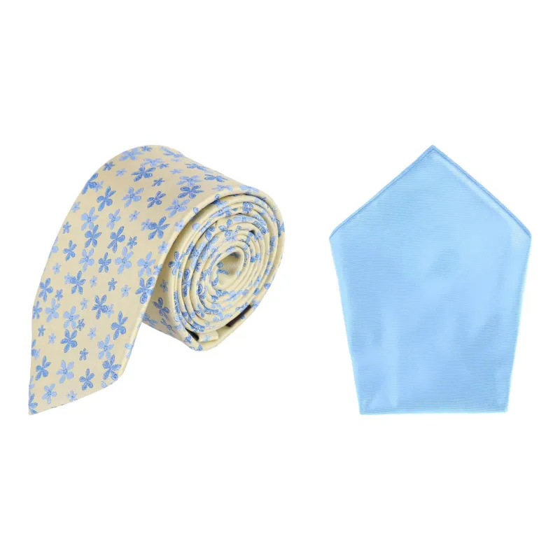 Weldon Floral Silk Necktie & Gatsby Pocket Square Bundle made by Trafalgar