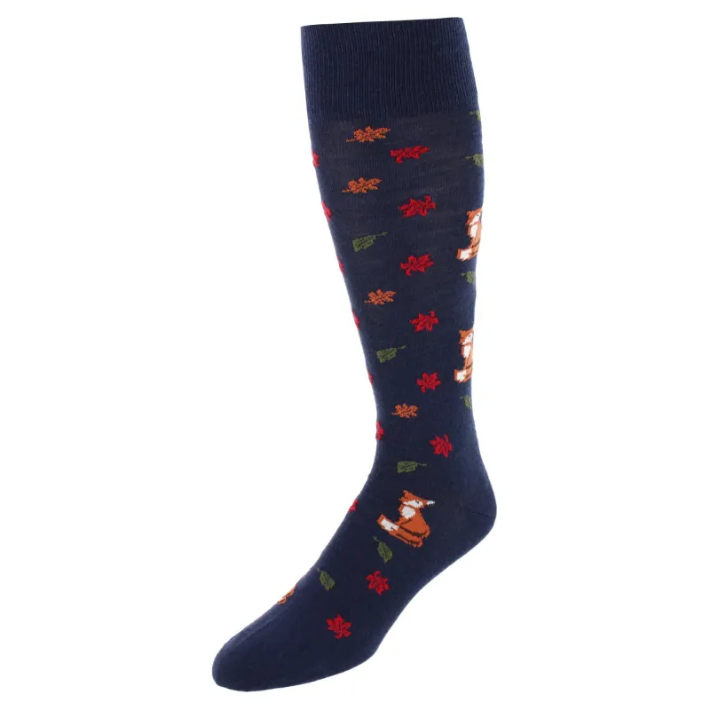 Foxy Fall Leaf Motif Novelty Merino Wool Mid Calf Socks (1 Pair) made by Trafalgar
